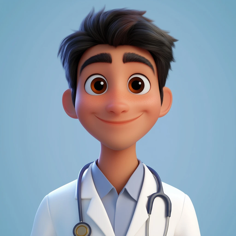 年轻医生微笑白大褂卡通形象