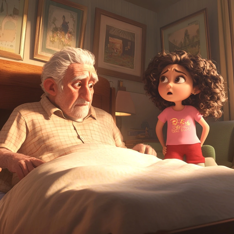 病床边的年轻女子与小女孩