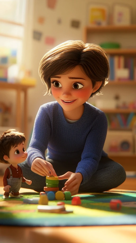 女教师与孩子玩教育游戏