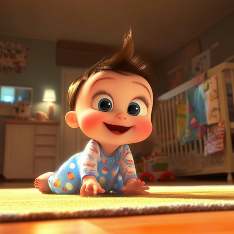 宝宝玩耍家中软绵脸颊