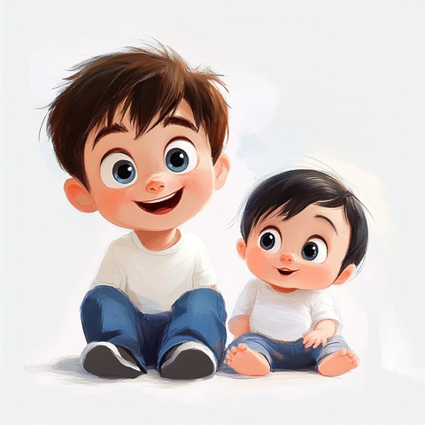 男孩与女婴坐在一起