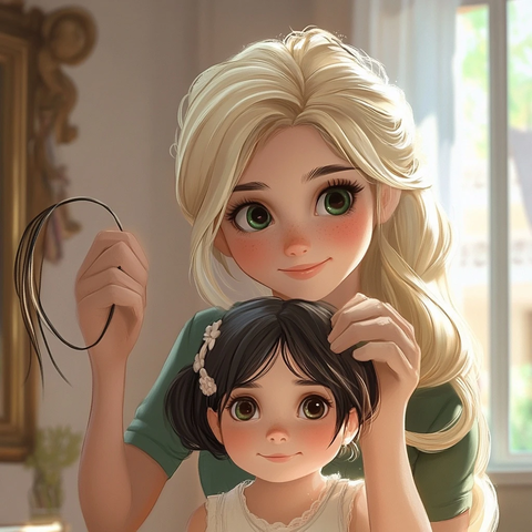 母女在家日常活动