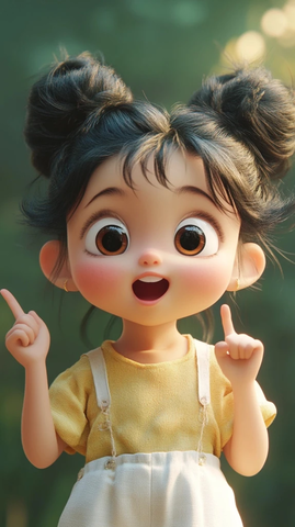 女孩指嘴笑融合东方美学