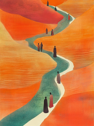 沙漠中行走的人群