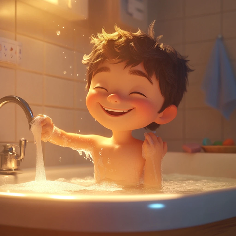 男孩睡前洗手臂腿部