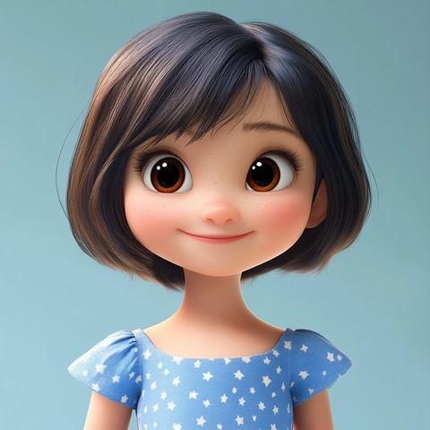 六岁女孩蓝裙白星梦幻冒险