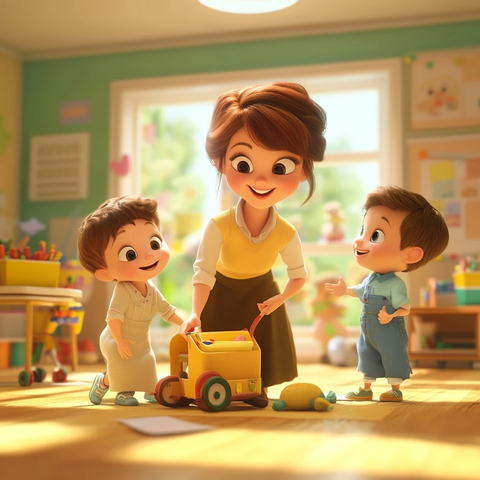 幼儿园老师和孩子玩耍