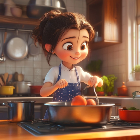 女孩烹饪快乐全身体现