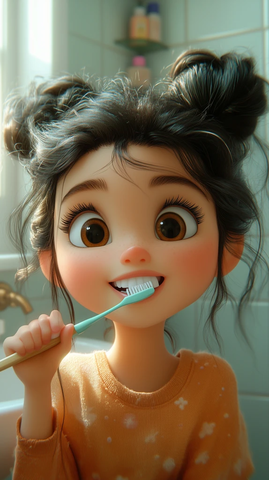 迪士尼女孩刷牙卫生间场景