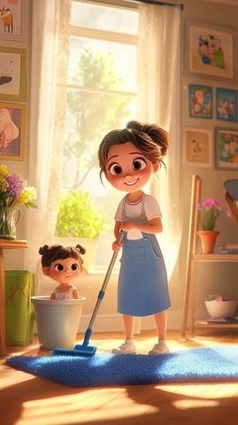 妈妈清洁女儿好奇观看