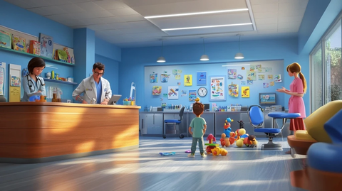 儿童医院等候室玩具玩耍