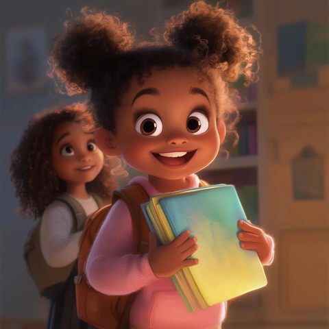 姐妹早晨上学妹妹抱书包