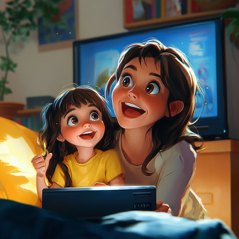 母女看电视开心时刻