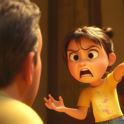 女孩尖叫父亲举手