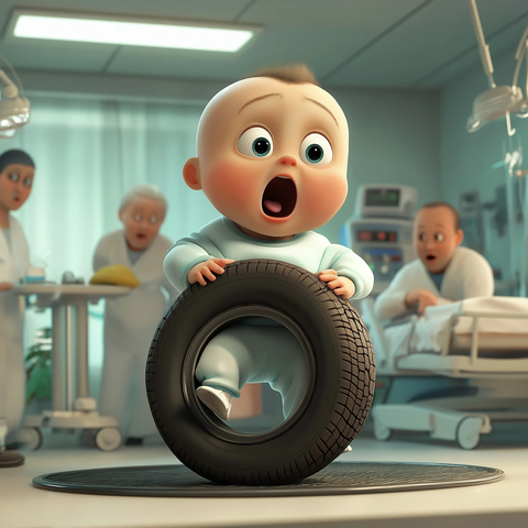 婴儿腰部缠绕轮胎医院震惊