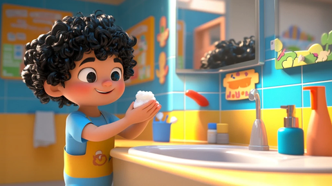 孩子洗手彩色学校卫生间