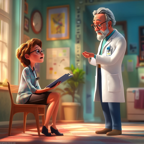 卡通医生与患者医院对话