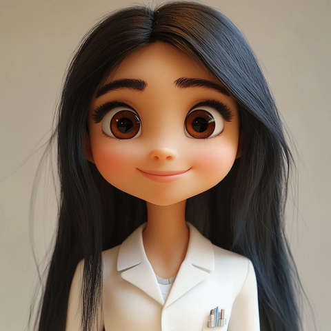 女孩长发当医生照顾孩子