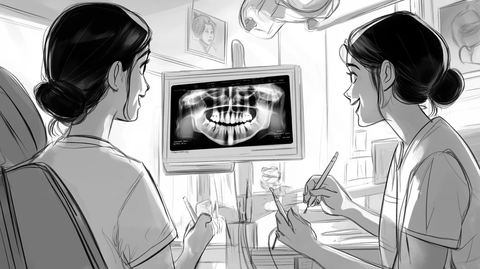 女牙医展示光片准备接诊