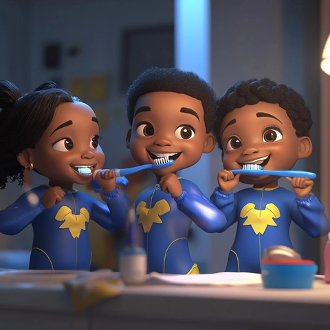 超级英雄兄妹刷牙准备睡觉