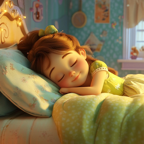 女孩床上入睡迪士尼风格