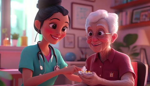 护士为老年患者送药