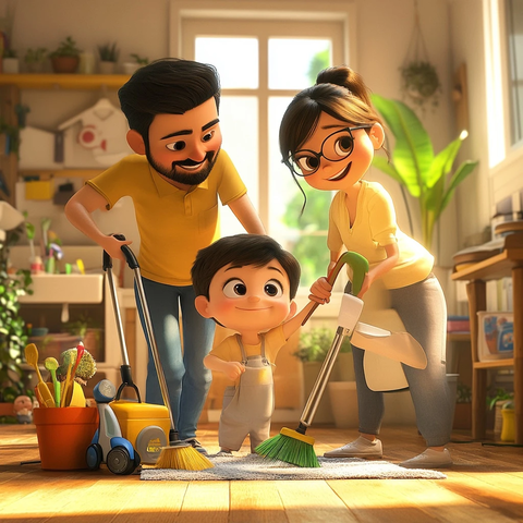家庭清洁一起合作