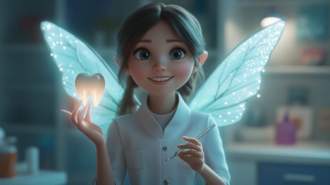 牙仙手持牙具在诊所