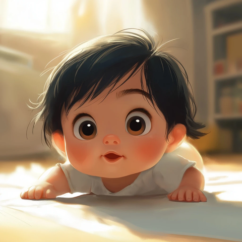 亚洲宝宝黑发眼睛趴卧