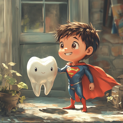 超人保护牙齿与怪兽对抗