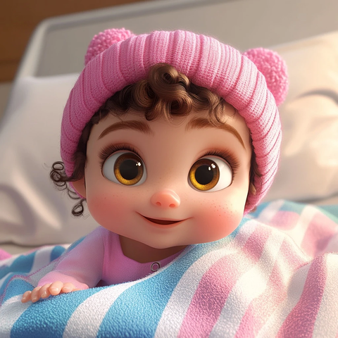 新生婴儿粉色帽子条纹毯子