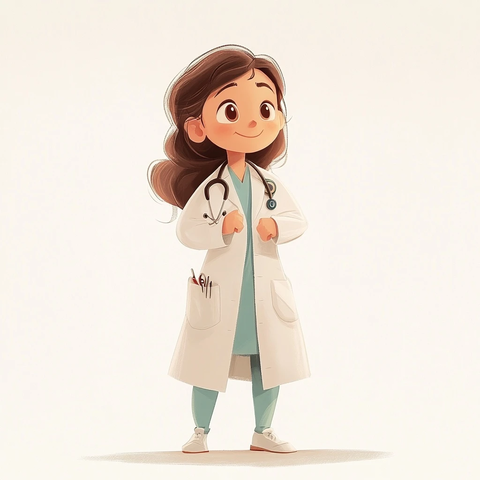 女医生站立穿着制服手持图标