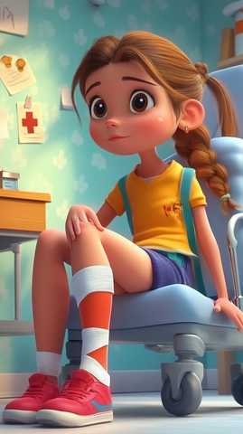 女孩就医腿部包扎