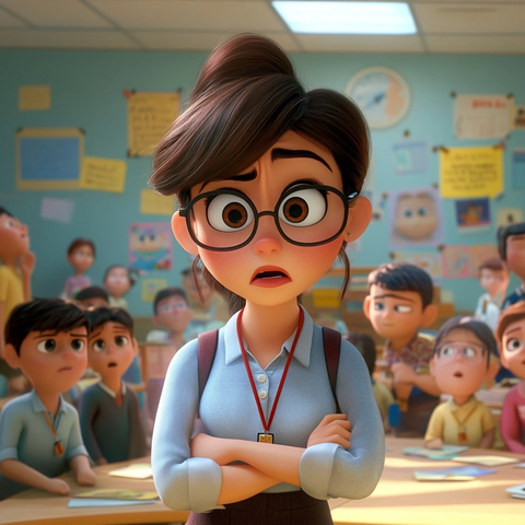 教室混乱中的冷静教师