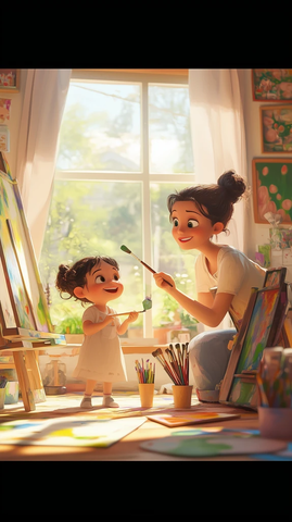 母女绘画欢乐时光