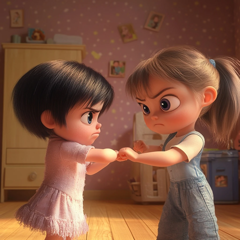 姐妹对战短发自女孩