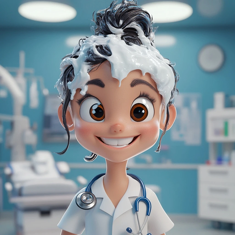 年轻医生女孩微笑抹剃须泡沫