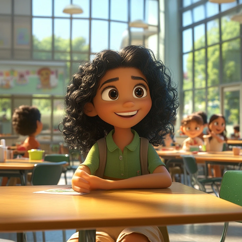 女孩食堂用餐与朋友互动