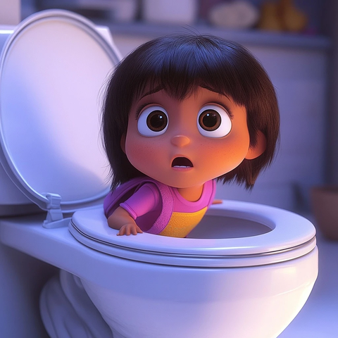 朵拉卡在马桶里