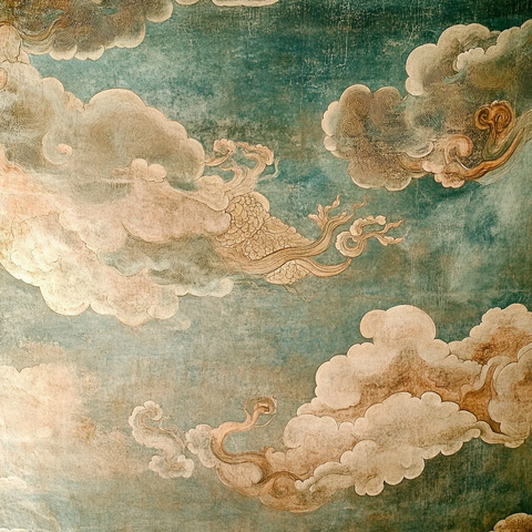 传统中式壁画上的精美云纹龙纹图案