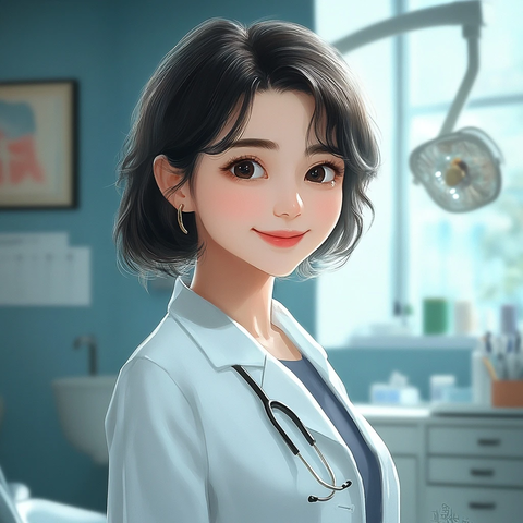 中式女牙医咨询卡通场景