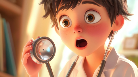 小男孩与说话听诊器