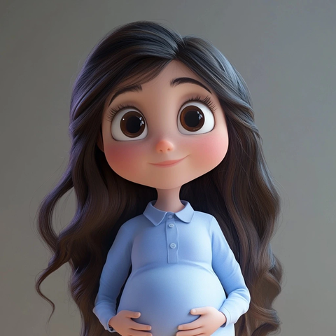 怀孕女孩长发大眼穿蓝衣