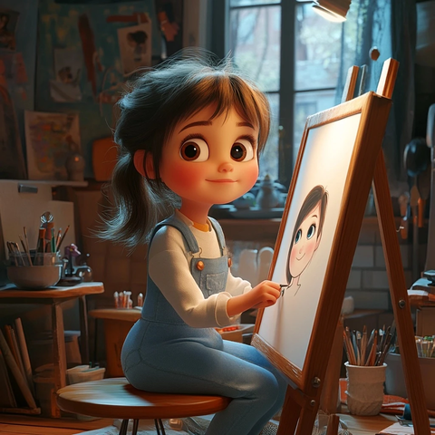 女孩画自己肖像