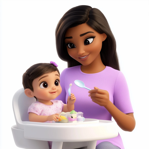 女人喂宝宝吃东西