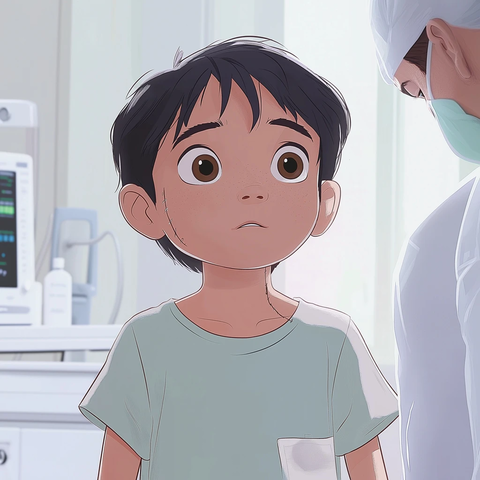 医生缝合男孩头部伤口