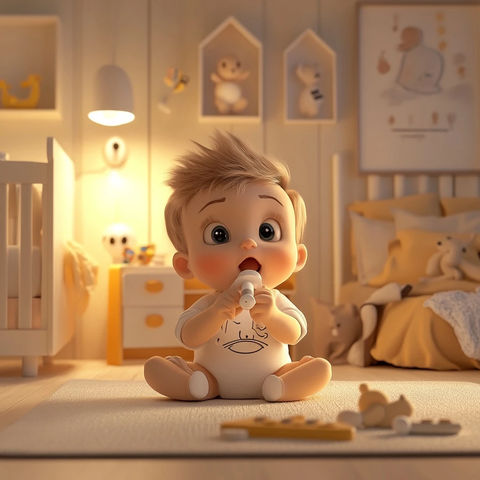 婴儿吃药做鬼脸在房间