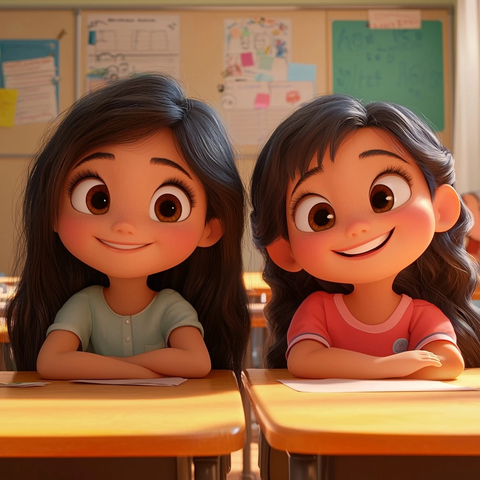 小女孩教室同桌微笑