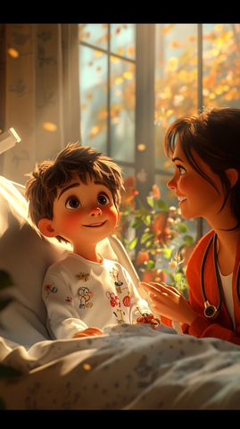 男孩医院病床母亲陪伴