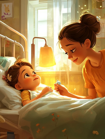 妈妈陪伴生病的小女儿